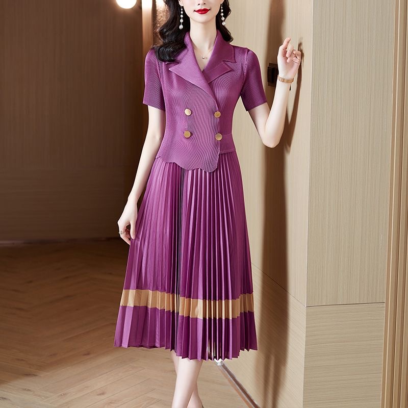 High-grade suit collar dress for women 2025 summer new Korean style slim temperament fashion splicing skirt D02306