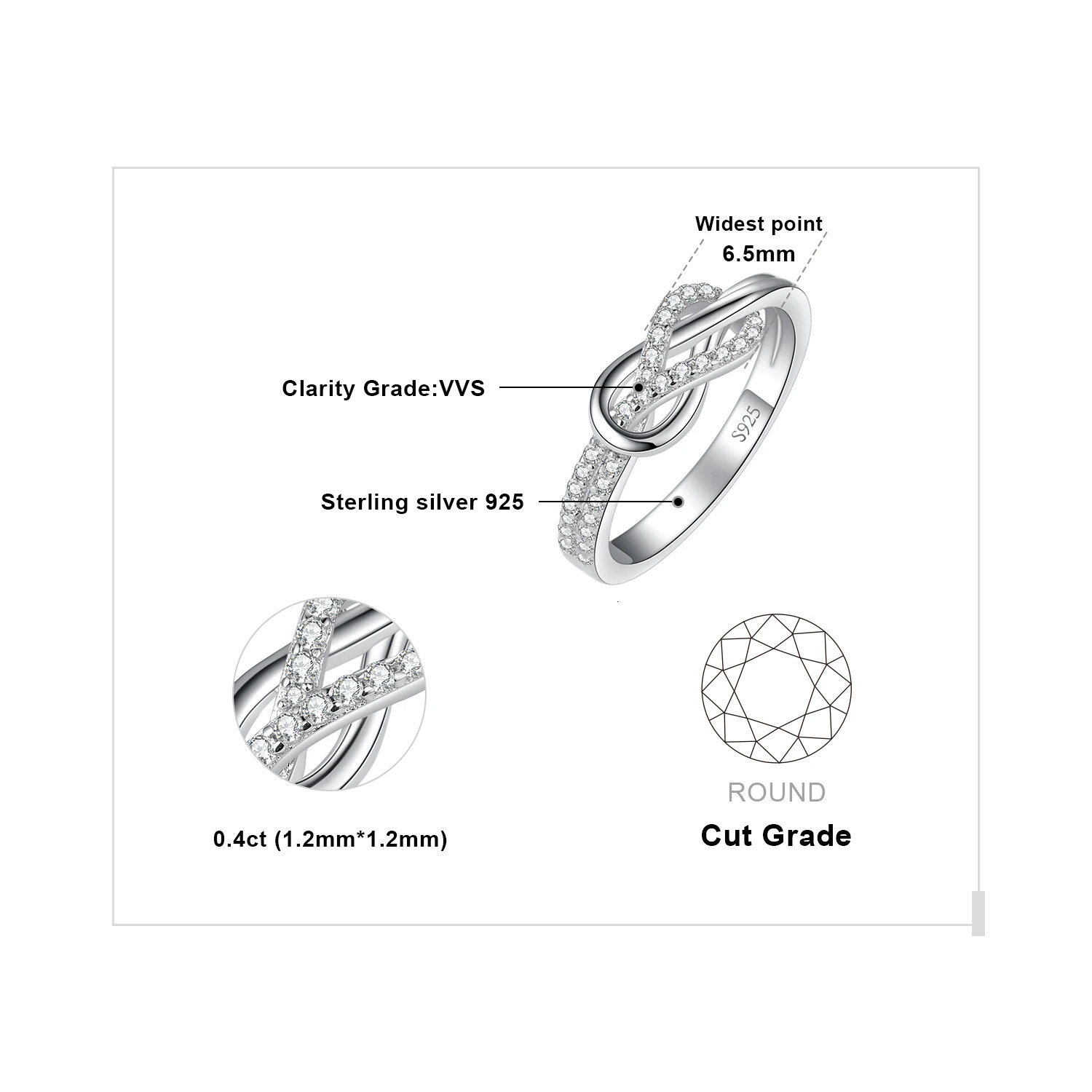 Jewelry Arrival Infinity Love Knot Gemstone 925 Sterling Silver Statement Ring for Woman Fashion Classic Fine 251126 - view 6