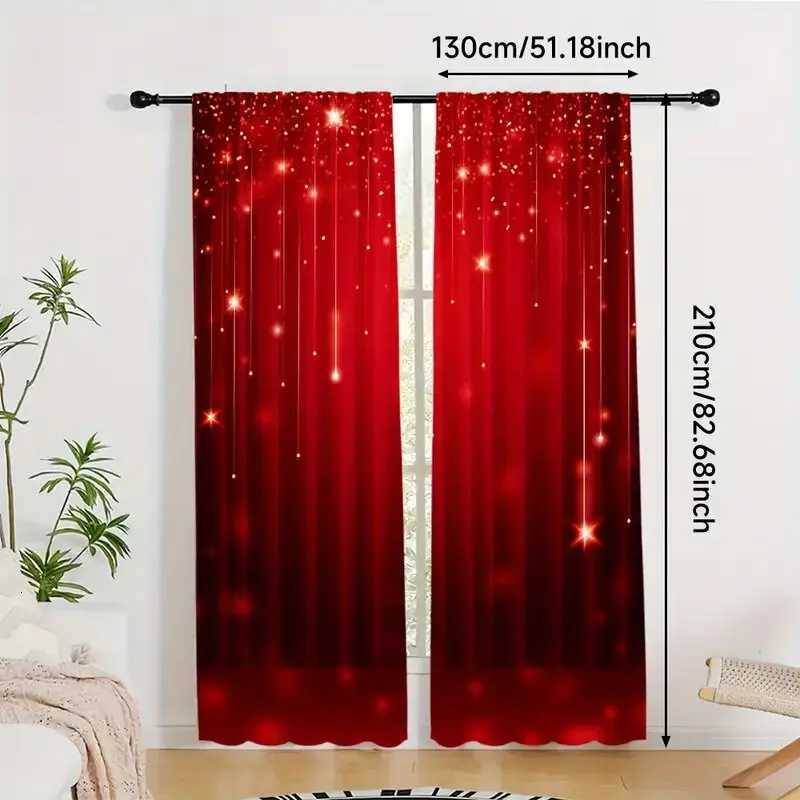 Curtain Christmas 2pcs - Christmas Curtains Christmas Golden Star red polyester printed curtains home decoration room decoration Y251126