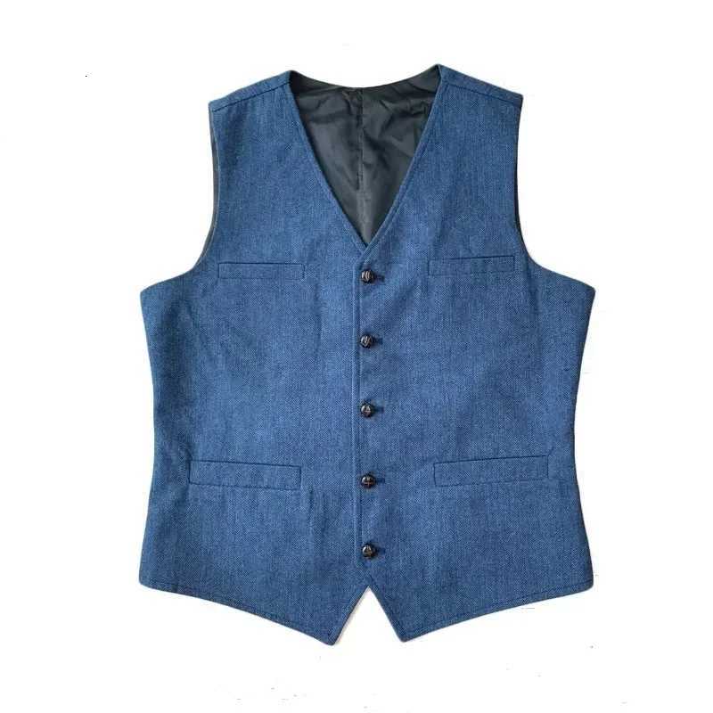 Mens Suit Vest Tweed Retro V Neck Wool Herringbone Waistcoat for Prom Single Breasted Males Dress Suit Vest Plus SizeM251127