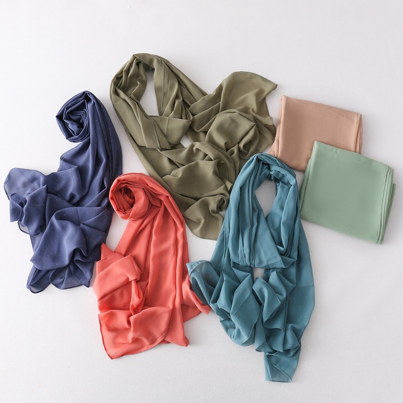 K538Cross-border new solid color gold-sprayed chiffon fashion ethnic gold-sprayed scarf for women's head-wrapped shawl