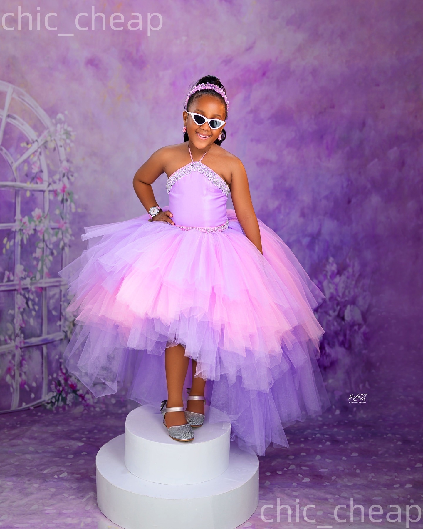 2026 Lilac Pink Ball Gown Flower Girl Dresses Halter Crystals Hi-Lo Tulle Little Girl Christmas Peageant Birthday Christening Tutu Dress Gowns ZJ422