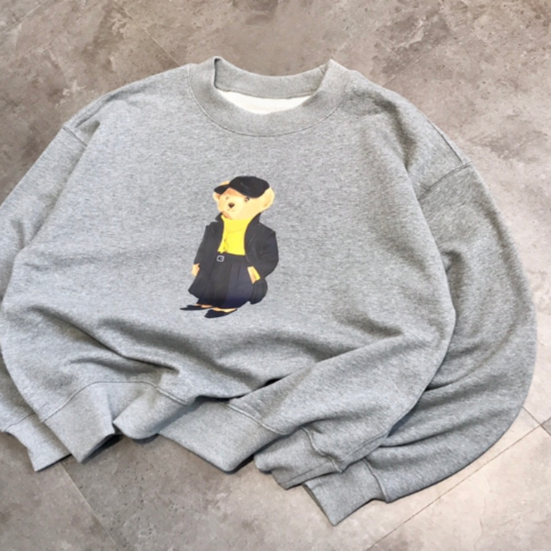 Retro Navy Teddy Bear Intarsia Sweater - American Flag Crew Neck Pullover for Casual Wear