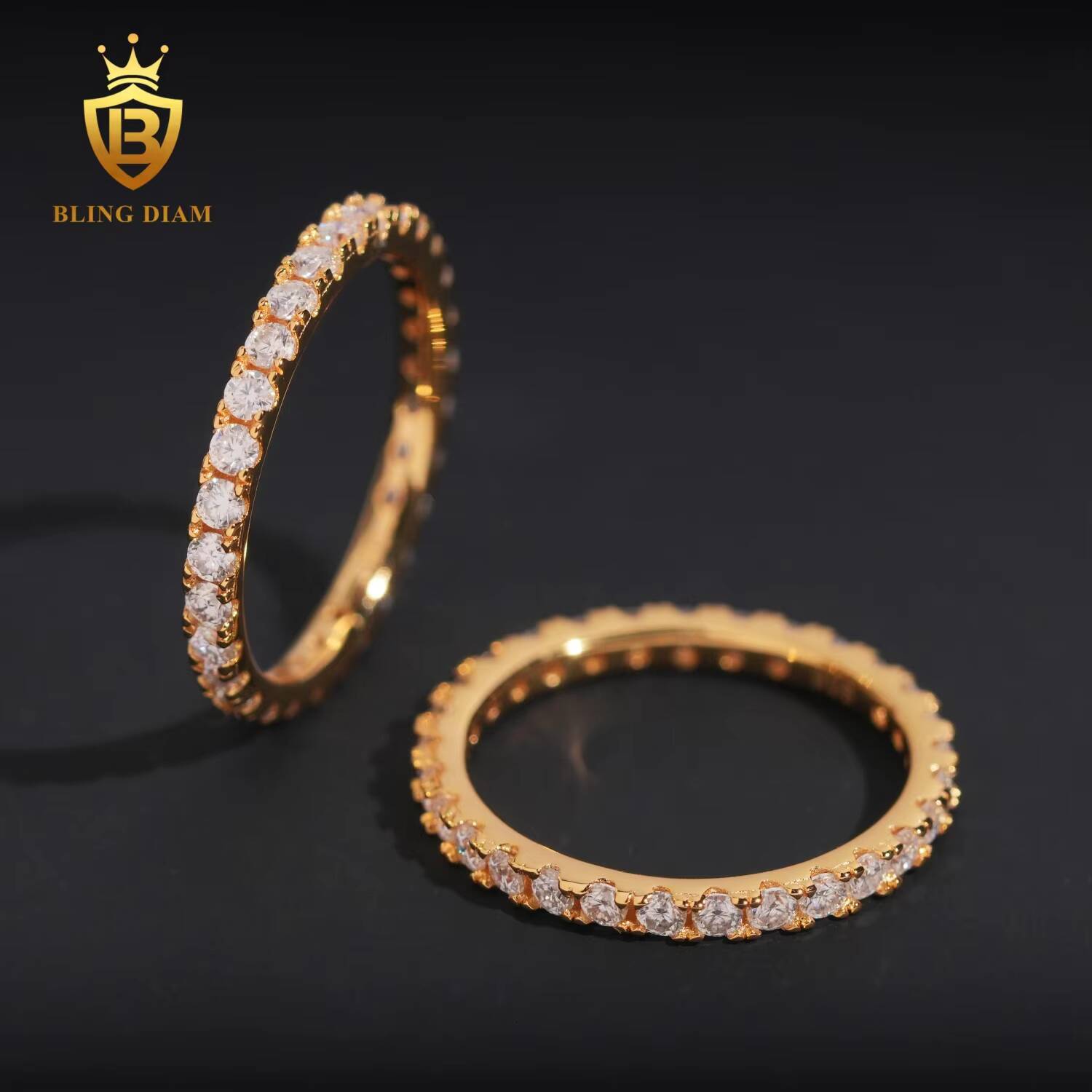 New Design Iced Out Gold Plated Hip Hop Rings 925 Sterling Silver Fully Moissanite Custom Rings for Men