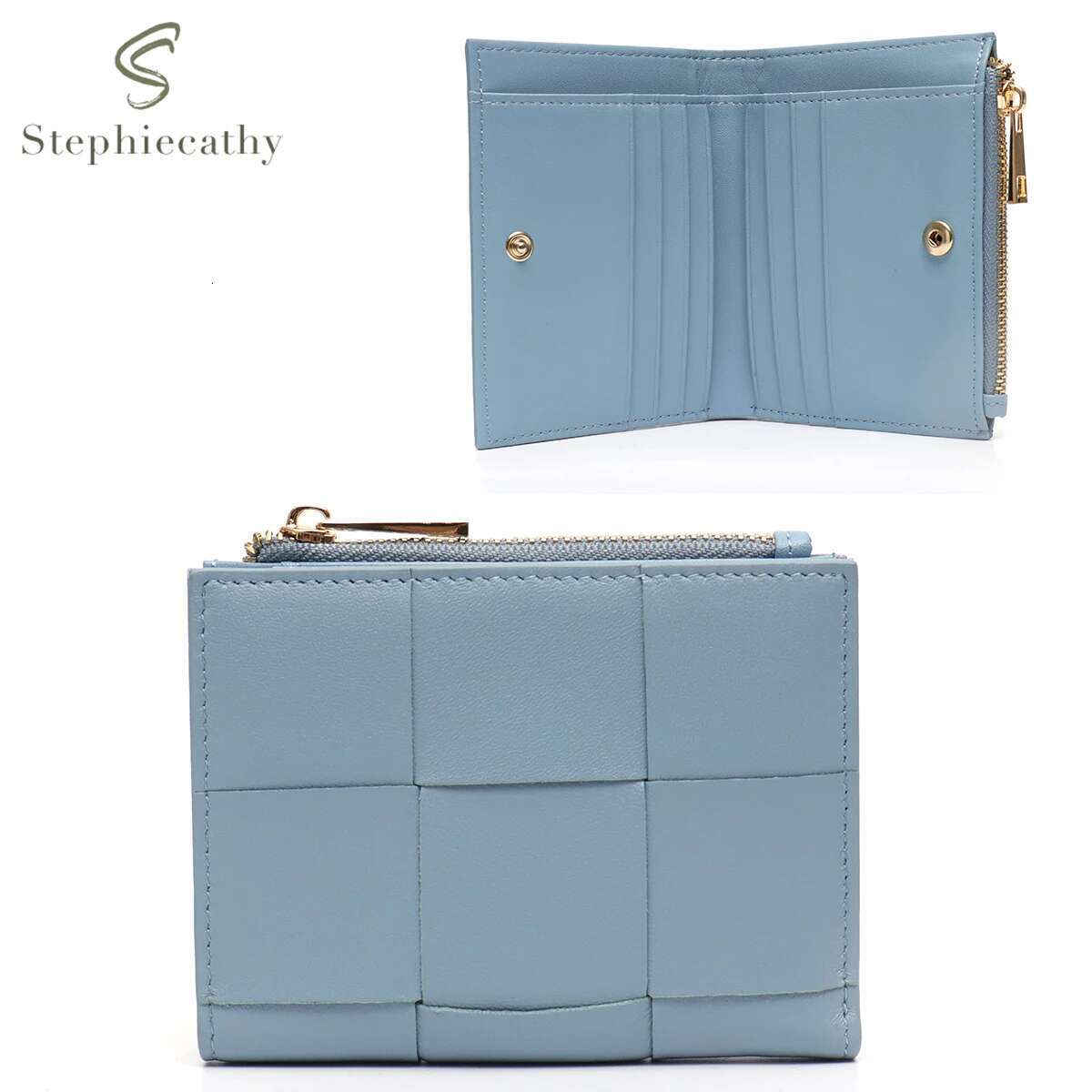 Fashionable Sheepskin Woven Small Wallet Women Brand Design Bifold Zip Closure Real Leather Coin Purses Card Holders Money Bag Designer Wallet
