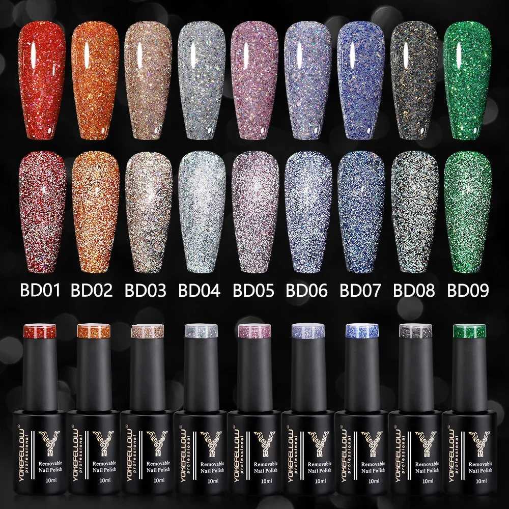 2024 New YOKEFELLOW 10ML Reflective Glitter Gel Nail Polish Soak Off UV Gel Varnish Colorful Brown Nail Gel Polish For ManicureT251127