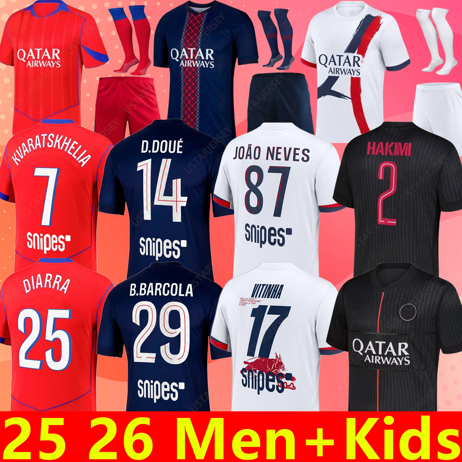 psges jersey 25 26 Ousmane Dembele jersey KVARATSKHELIA JOAO NEVES Football Shirt D.DOUE VITINHA HAKIMI Donnarumma kit Soccer Jerseys kids paris st germain jersey 99