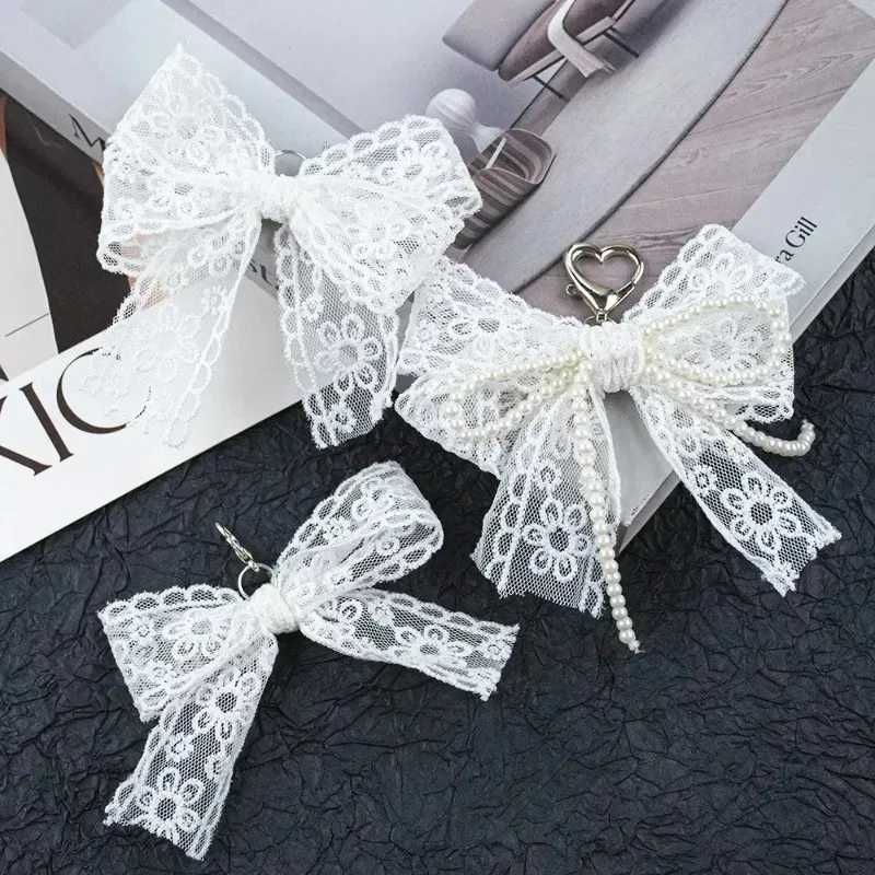Korean Cute Lace Bow Pearl Beaded Phone Pendant Chain Accessories Aesthetic Ballet Shoes Camera Bag Decoration Keychain GiftT251127
