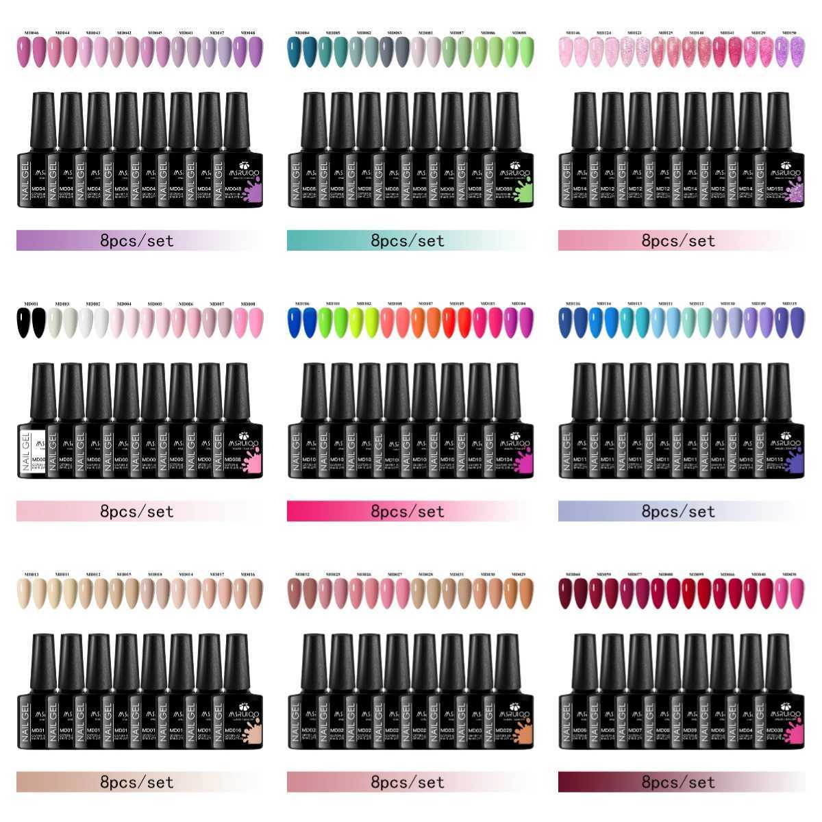 MSRUIOO 8pc Gel Nail Polish Kits Summer Colorful Semi Permanent UV LED Gel Polish Set Glitter Nail Art Varnish Design ManicureT251127