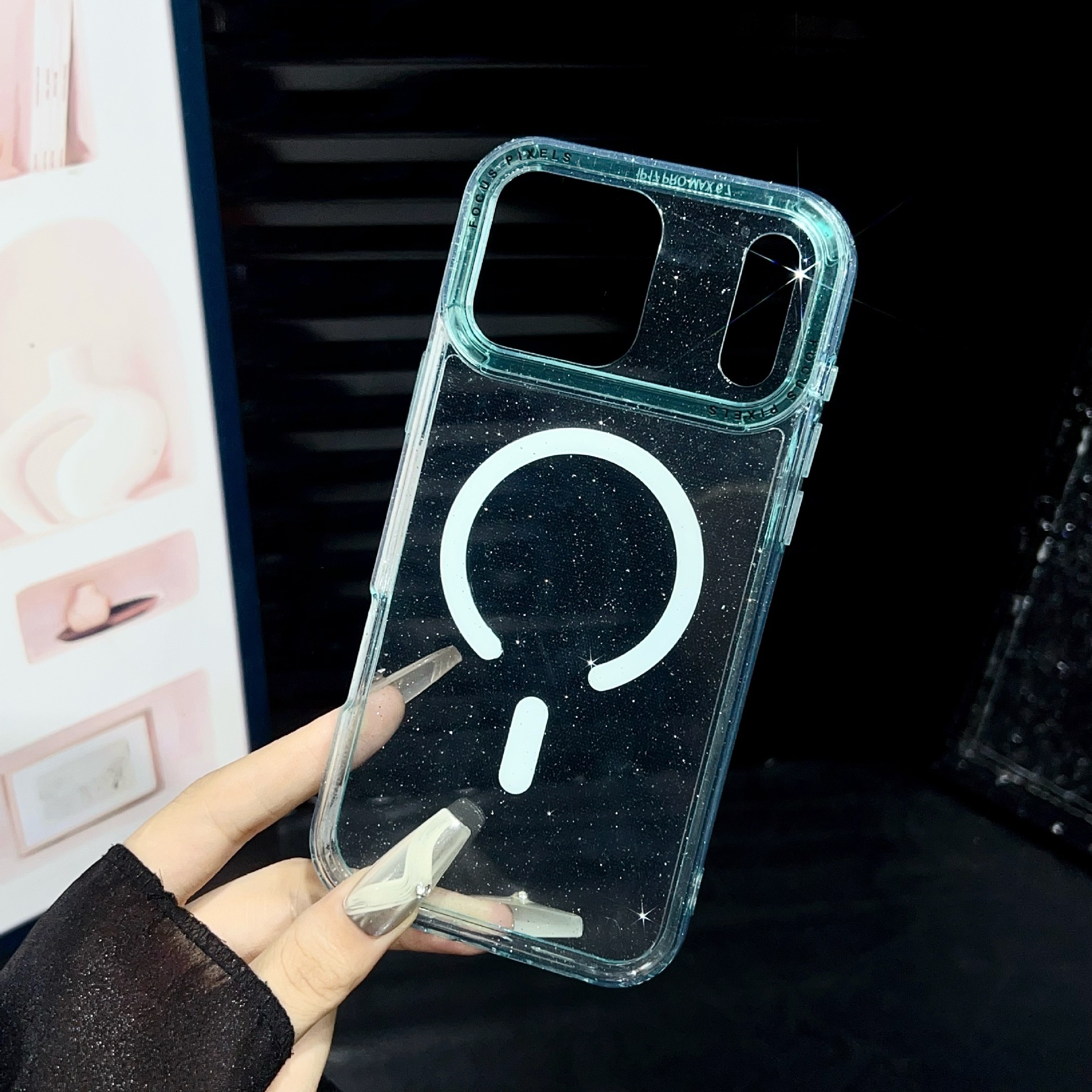 Glitter Single Color Frame Magnetic Phone Case iPhone 17 Pro Max Compatible with Apple 16 Pro Transparent Protective Case