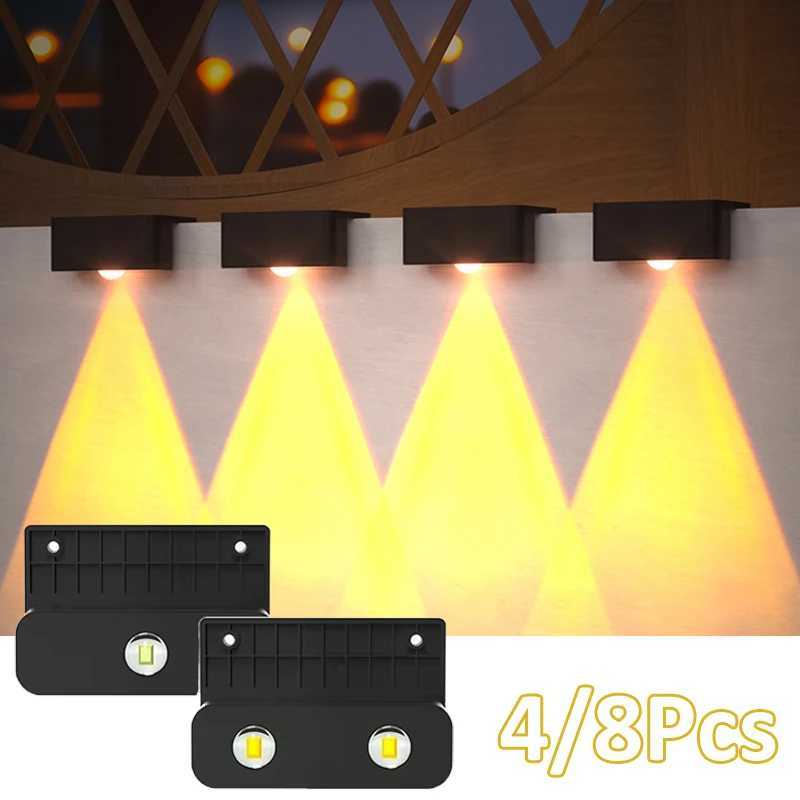 4/8 Pcs LED Solar Lights Porch Light Outdoor IP65 Waterproof Wall Lamp for House Yard Stair Fence Pool Garden Decor LightingM251127