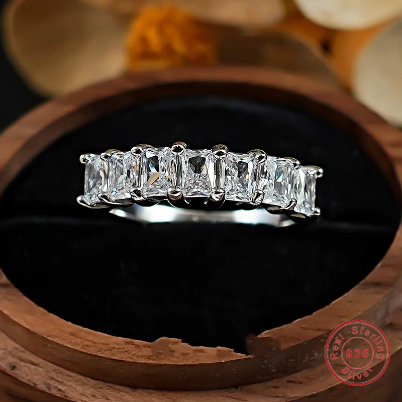 Brand Ins Top Sell Luxury Jewelry Real 100% 925 Sterling Silver Square Radiant White Lab Moissanite Diamond Eternity Stack OL Designer Women Wedding B