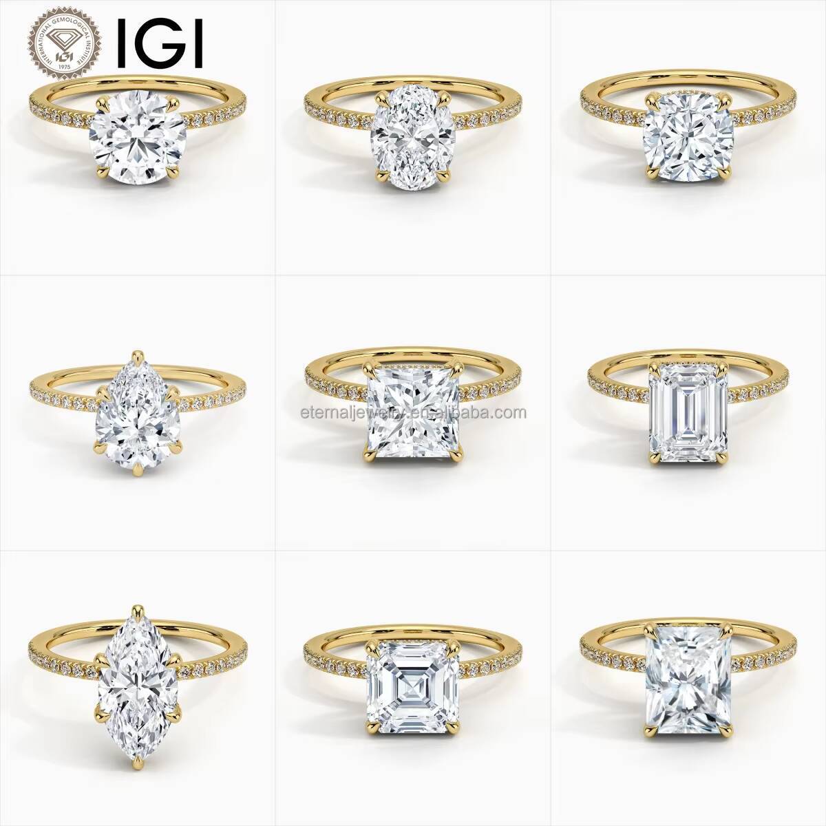 Women 9K 10K 14K 18K Solid Gold 1ct 15ct 2ct VVS Princess Cut IGI Laboratory Grown Diamond Hidden Halo Engagement Wedding Ring