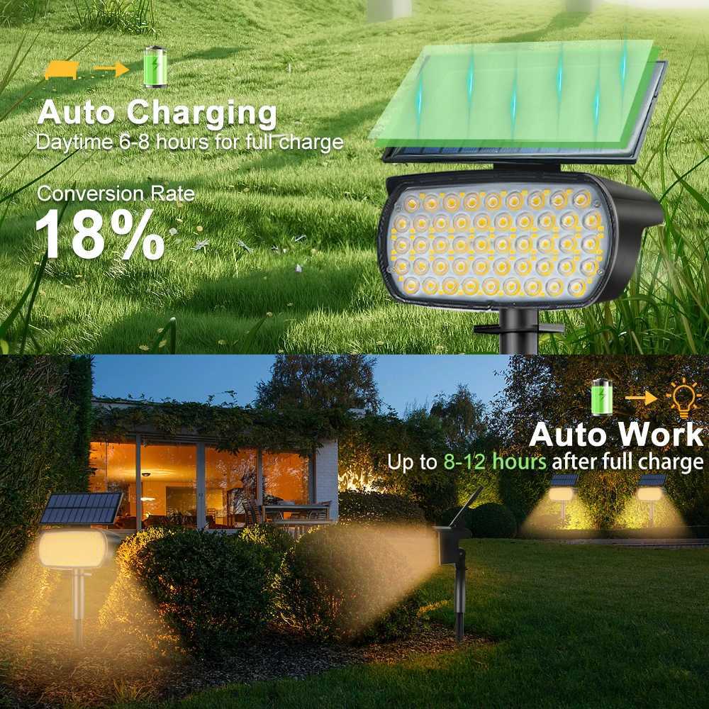72 LED Solar Spotlights Outdoor Landscape Waterproof 108/136 LEDS Solar Powered Wall Light Auto On/Off for Yard Garden PathwayM251127