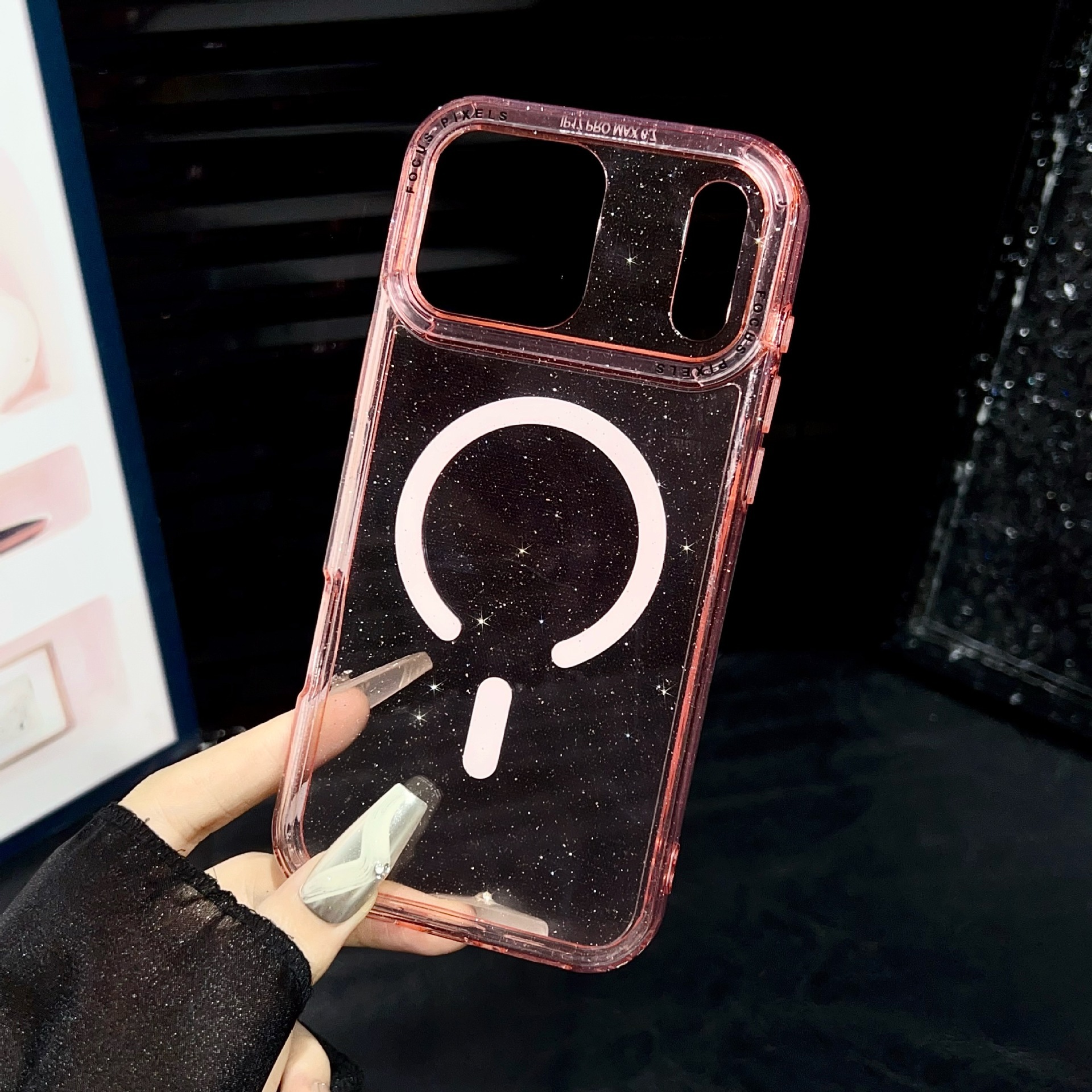Glitter Single Color Frame Magnetic Phone Case iPhone 17 Pro Max Compatible with Apple 16 Pro Transparent Protective Case