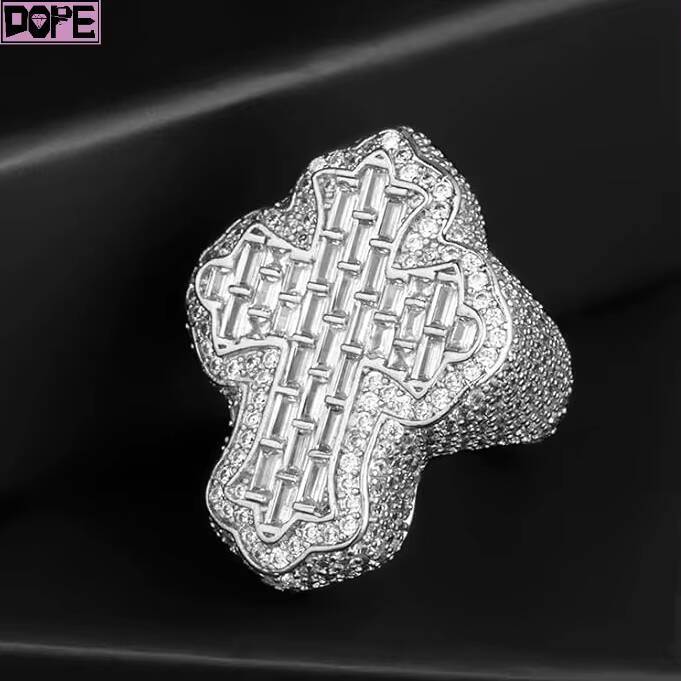 Hip Hop Moissanite Jewelry Custom Ring 925 Silver Bling Iced Out Cross Men Rings VVS Moissanite Ring