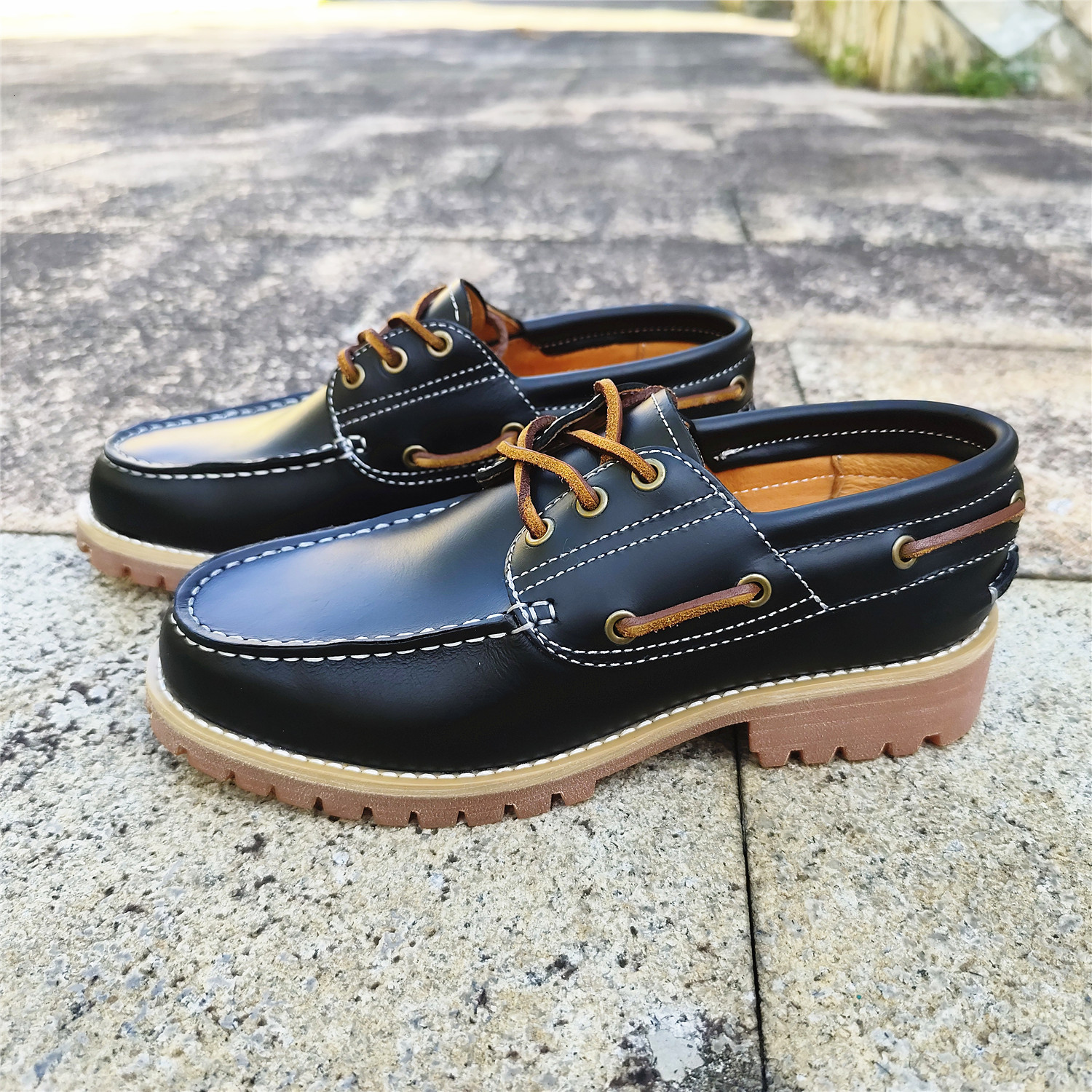 High quality slotted genuine leather boat shoes retro handmade sewn shoes mens casual shoes 240824