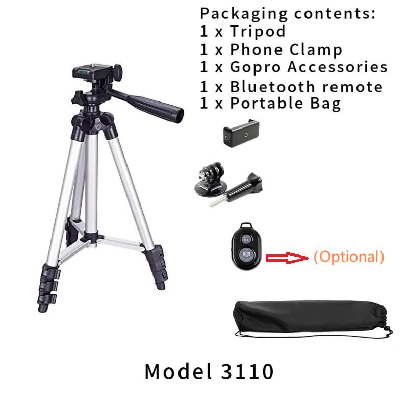 Extendable Travel Camera Tripod Phone Selfie Stick Stand Lightweight Adjustable Height Aluminum Alloy Tripod Mount for DSLR Live Streaming Camcorder B