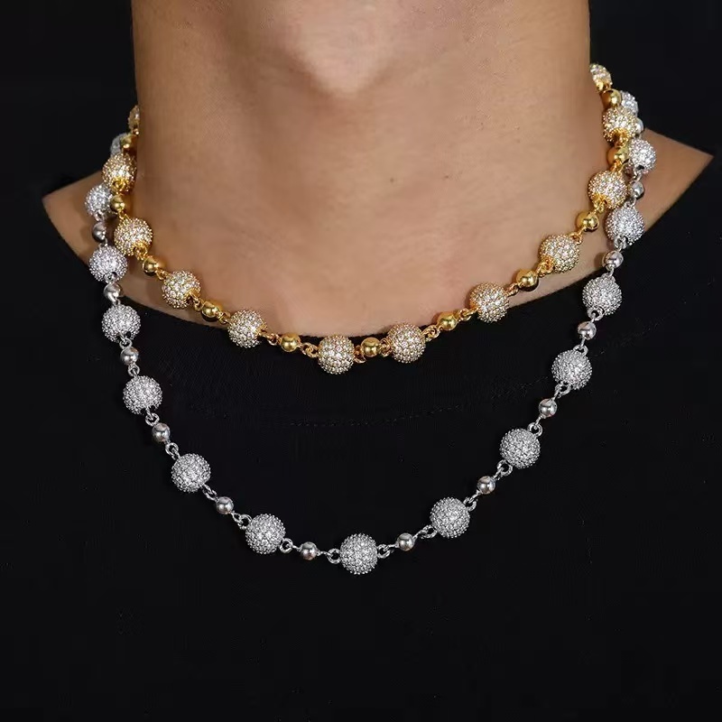 Trendy Fine Jewelry 10mm Round Ball Design Pass Diamond Tester 925Silver Vvs Moissanite Diamond Iced Out Ball Chain Necklace