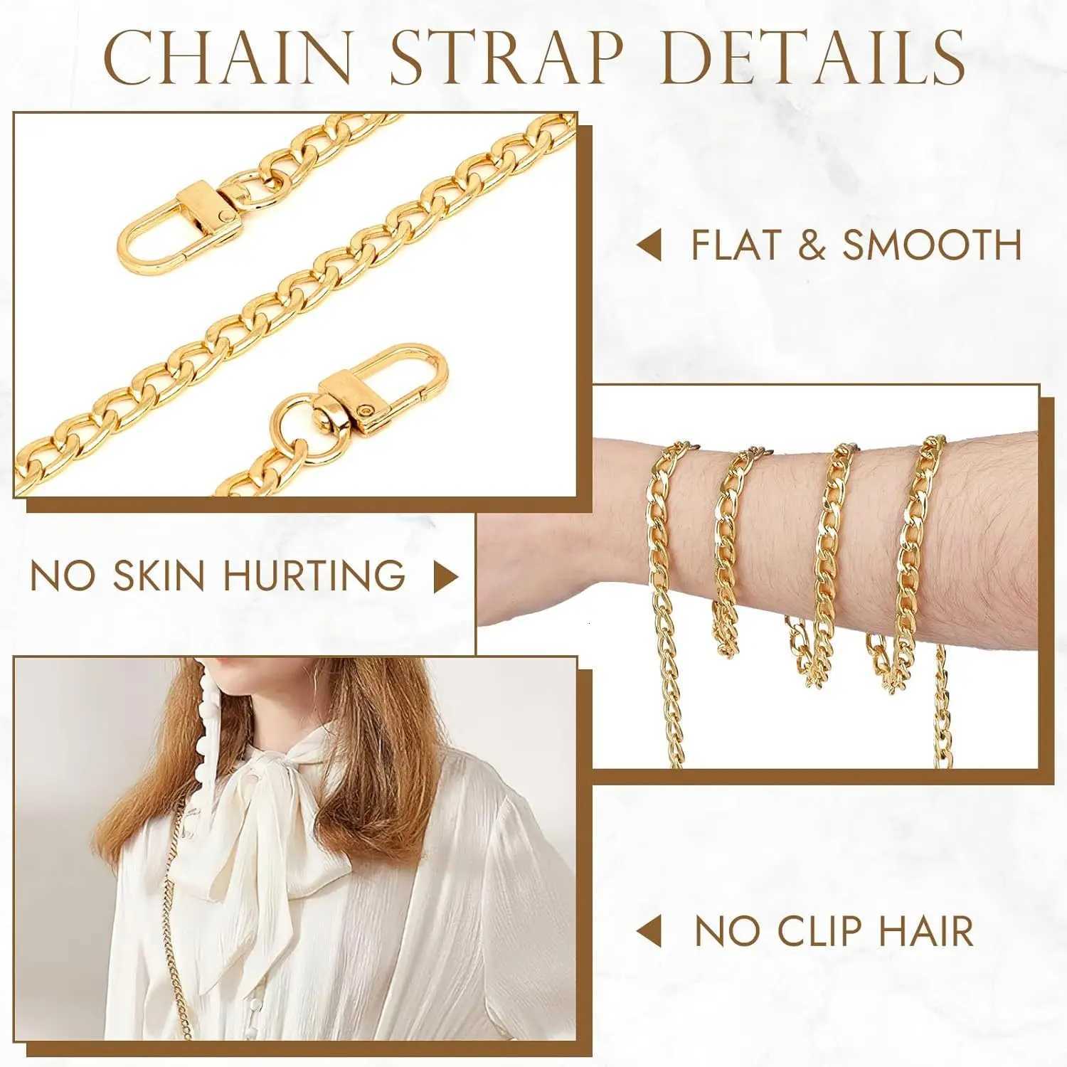 Purse Chain Flat Bag Chain with Metal Buckles Chain Purse Strap for DIY Purse Wallet Handbag Shoulder Bag Crossbody BagT251127