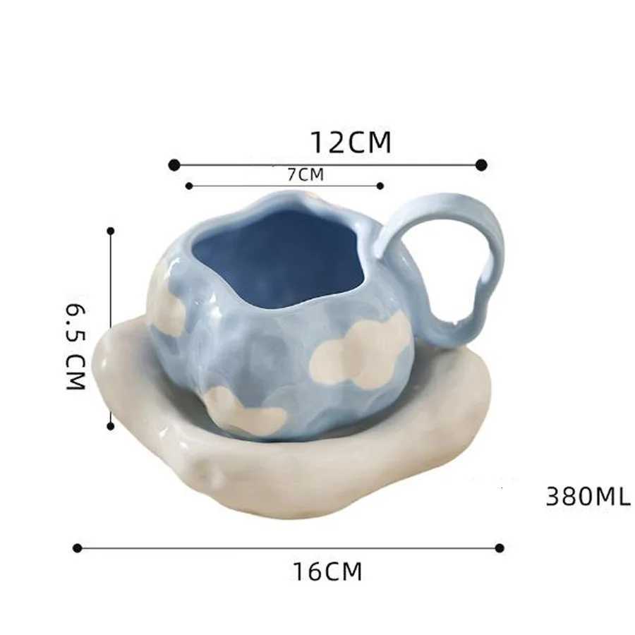 Ceramic Coffee Cup and Saucer Set Adorable Cloud-Shaped Coffee Cup Perfect for Office and Home Use Ideal for Latte Beverages C251127