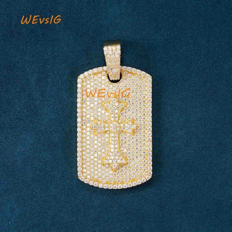Hip Hop 925 Silver Iced GRA VVS Moissanite Cross Shield Dog Plate Pass Diamond Tester Bling Pendant Charm for Men Jewelry Chain