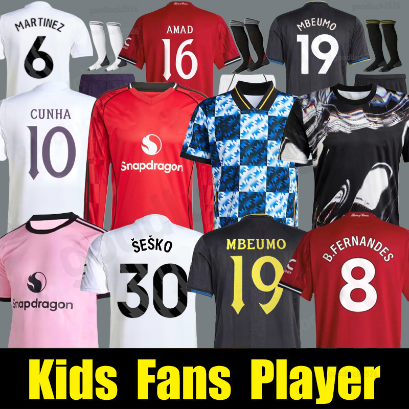 2025 AMAD CUNHA DE LIGT HOJLUND MAINOO MOUNT football shirt Soccer Jersey Pre match 2025 2026 MARTINEZ CASEMIRO FERNANDES 24 25 26 men kids kit set FANS Player YORO