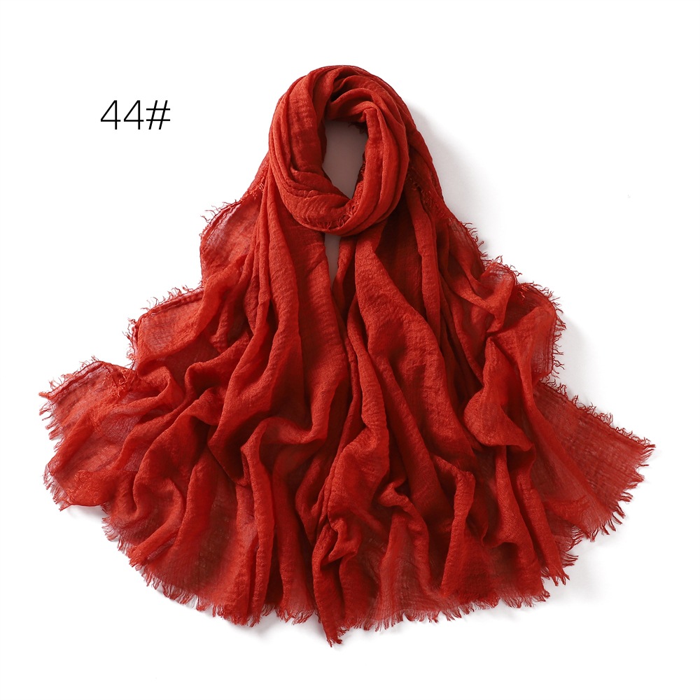 K539 Cross-border solid color cotton and linen breathable gauze scarf high quality encrypted sunscreen women's four-circle fringed shawl Malay he