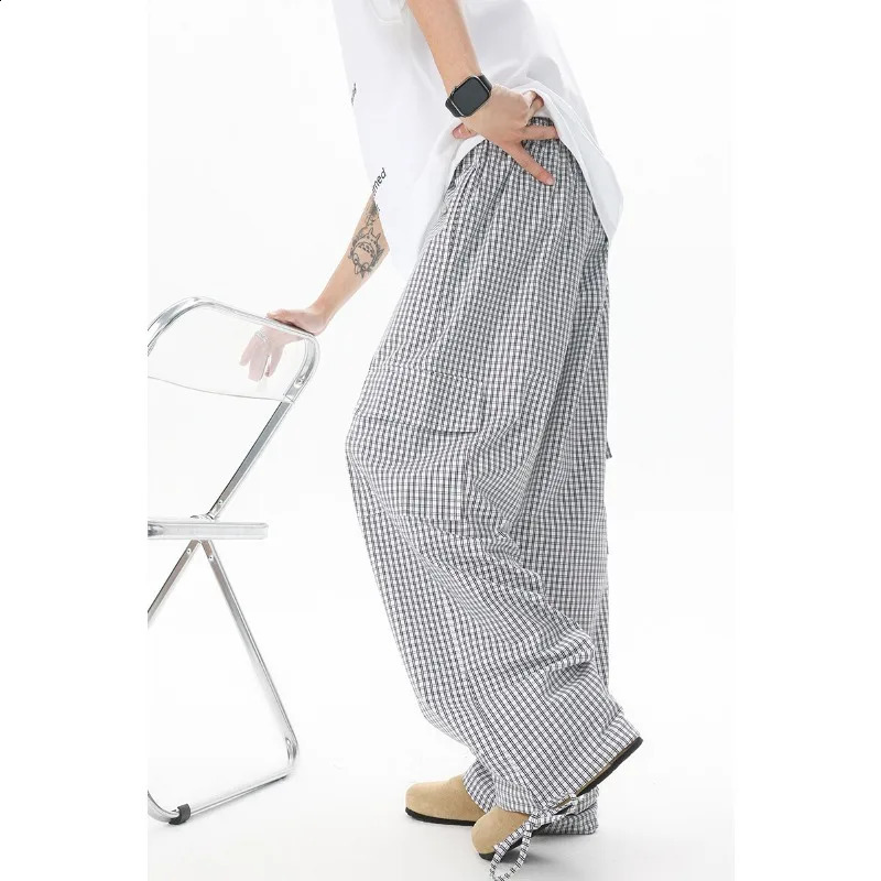 Biyaby Street Mens Flat Pants 8XL-M Work Pants Korean Fashion High Waist Wide Leg Pants Mens Large Loose Casual Pants 250427