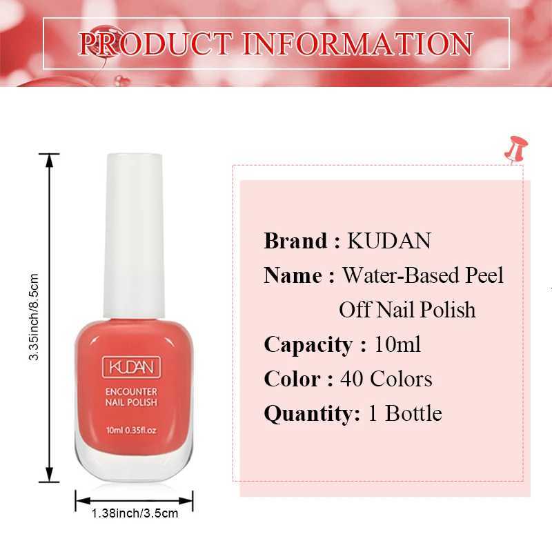 KUDAN 10ml Glass Bottle Water-Based Peel Off Nail Polish Colorful Pink Green Purple Glitter Polish Nail Art Varnish for NailsT251127