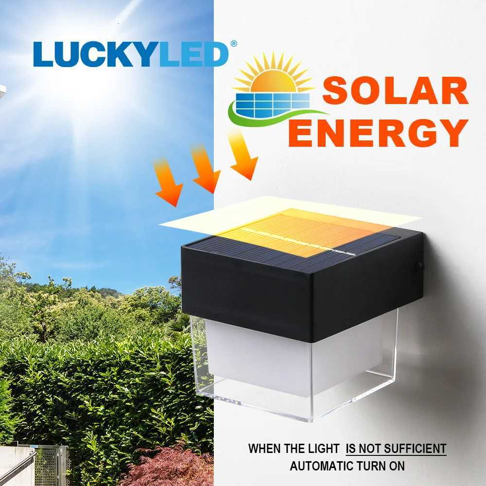 LUCKYLED Solar Outdoor Wall Light Waterproof LED Facade Wall Lamp 4W Wireless Street Porch Garden LightingM251127