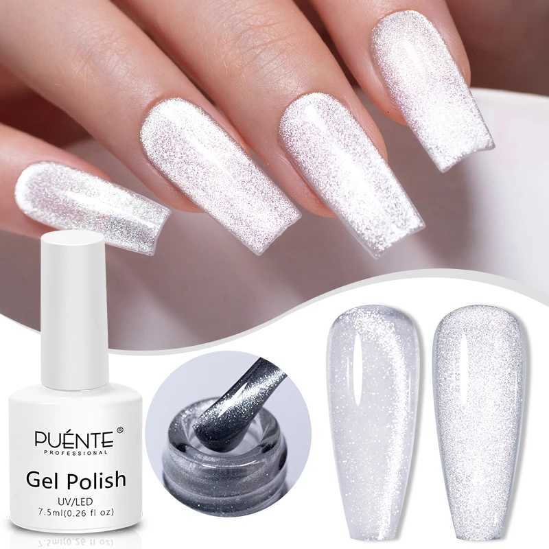 PUENTE 75ML Sparkling White Cat Magnetic Gel Nail Polish Ultra-Bright Cat Eye Soak Off UV Semi-Permanent Nail Varnish ManicureT251127
