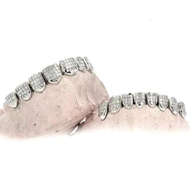 Princess Cut Solitaire 925 Silver invisible setting moissanite teeth Grillz with 8 top 8 bottom