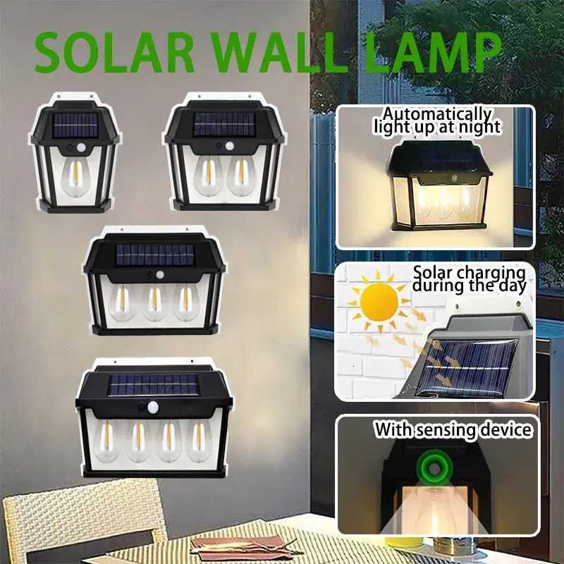 LED Solar Tungsten Light Human Body Induction Solar Wall Lamp Waterproof House Garden Yard Street Emergency Night Filament LampsM251127