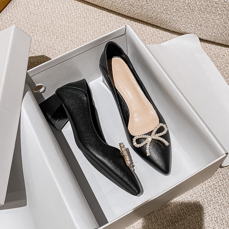 hot Bow Pointed Toe Pumps: New Ladies Bowtie Chunky Heels Women, Crystal Heeled Shoes for Office, Wedding & Bridesmaid