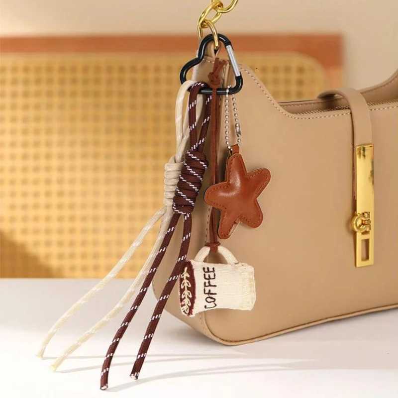 Kawaii Cartoon Linen Embroidery Coffee Bread Keychain Leather Heart Pendant Bag Charm Car Keychain Couples Bag Pendant AccessoriT251127