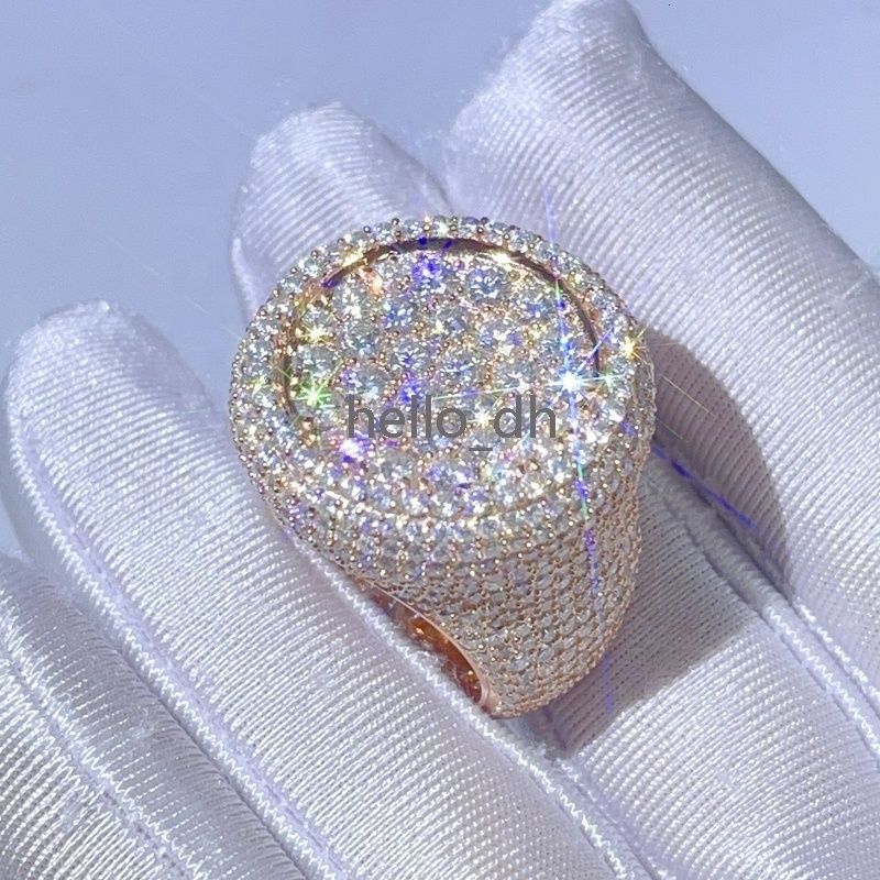 Luxury Gra Certificated Rose Gold Iced Out Hip Hop Moissanite Ring Men Vvs