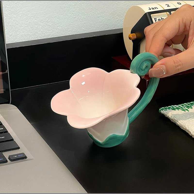 European Flower Ceramic Coffee Cup Exquisite Breakfast Milk Mug English Afternoon Tea Flower Tea Mug Embossed Flower Cup Gifts C251127