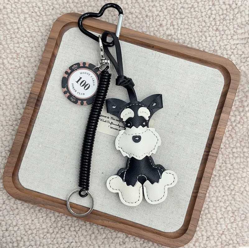 Cartoon Cute Animals Schnauzer Lanyard Bag Pendant PU Leather Backpack Pendant Key Chains for Women Birthday GiftT251127