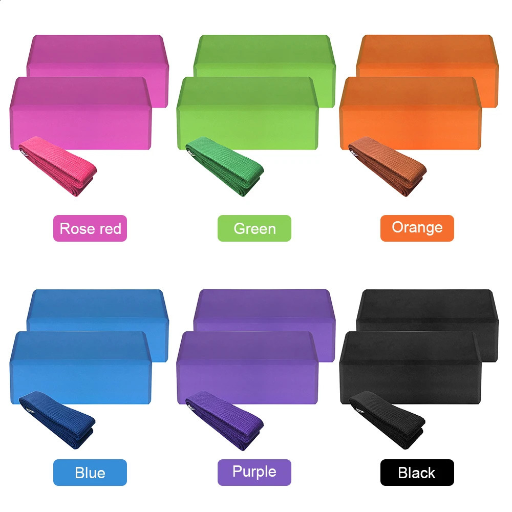 Yoga Block Indoor 2pcs EVA Yoga Blocks with Yoga Strap Foam Fitness Exercise Yoga Blocks Bricks Set for Home Gym Fitness 250421