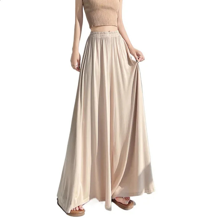 Grey Ice Silk Wide Leg Pants for Womens Summer Thin Pear Body Small Size High Waist Strap Casual Tight Pants Loose Fit Trouser 250427