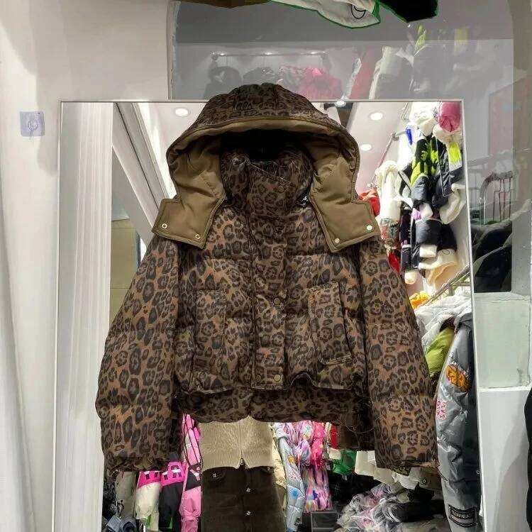 Designer Leopard Print Down Cotton-Padded Jacket Women's Parkas Winter 2025 New Warm Cotton Coat Fashion Outwear Hooded Female Overwear