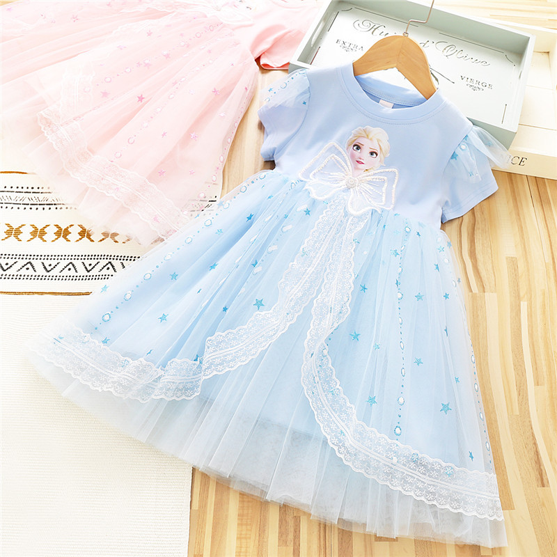 Kids designer clothes DISNEY Elsa princess dress baby girl summer clothes kids clothes Elsa dress children's baby net skirt cotton