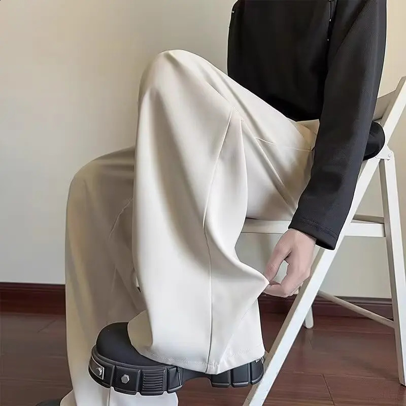 Black Flowy Baggy wide leg mens pants with drawstring elastic waist loose casual soft pants 250427