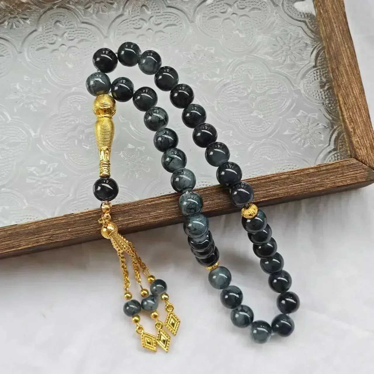 10mm 33pcs Glass Tassel Turkish Muslim Rosary Islamic Prayer Beads for Women Jewelry Tasbih Tasbeeh Allah Mohammed C251105