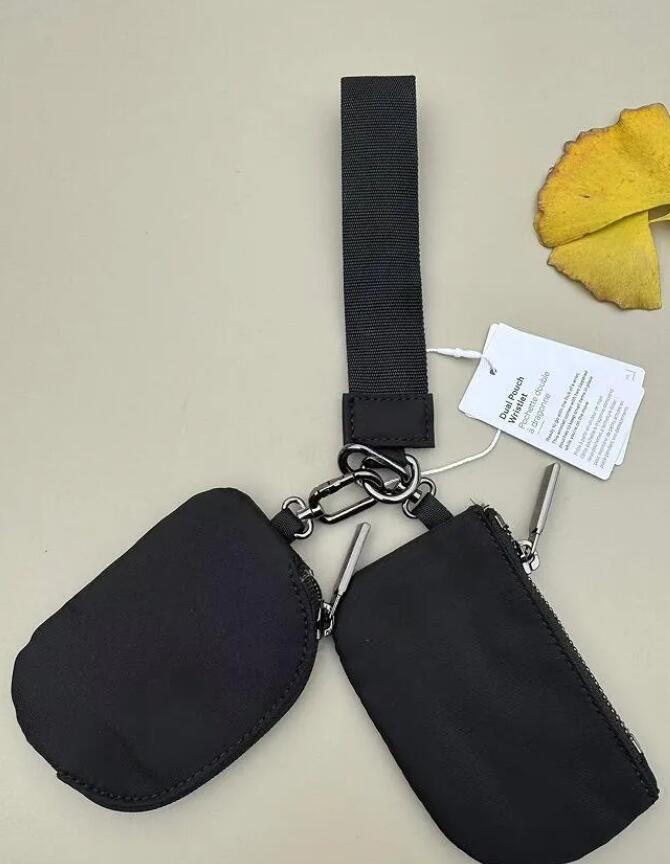 2026 Colours Black GOLd Bags Dual Pouch Mini Zip Around Wristlet Portable Keychain Wallet Coin Purse Pocket keychains bags coin purse butler