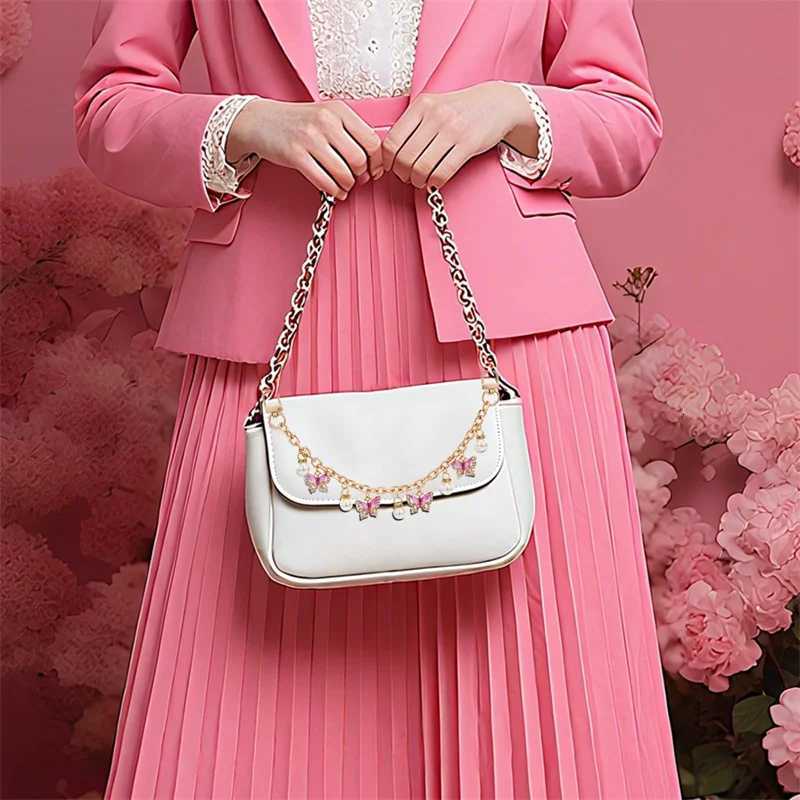 HOLIN Pink Butterfly Purse Chain Charm 26CM Gold Chain Bag Keychains Luxury Colgantes Para Bolsas Decorativos Tasche CharmsT251127