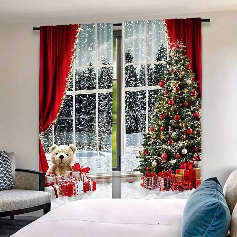 Curtain Christmas 2 pieces - Christmas curtains Christmas snow scene and tree polyester printed curtains home decoration room decoration Y251126