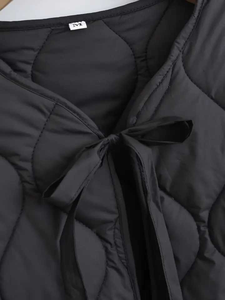 HH Autumn Jacket For Women 2024 New Fashion Bow Lace Up Cropped Coat Long Sleeve Quilted Jacket Woman Solid Casual OuterwearXJ251127