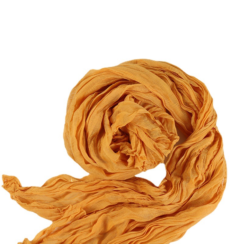 K536 2024 new European and American style foreign trade solid color wrinkle scarf simple and easy to match fashionable cotton and linen scarf gauze sc